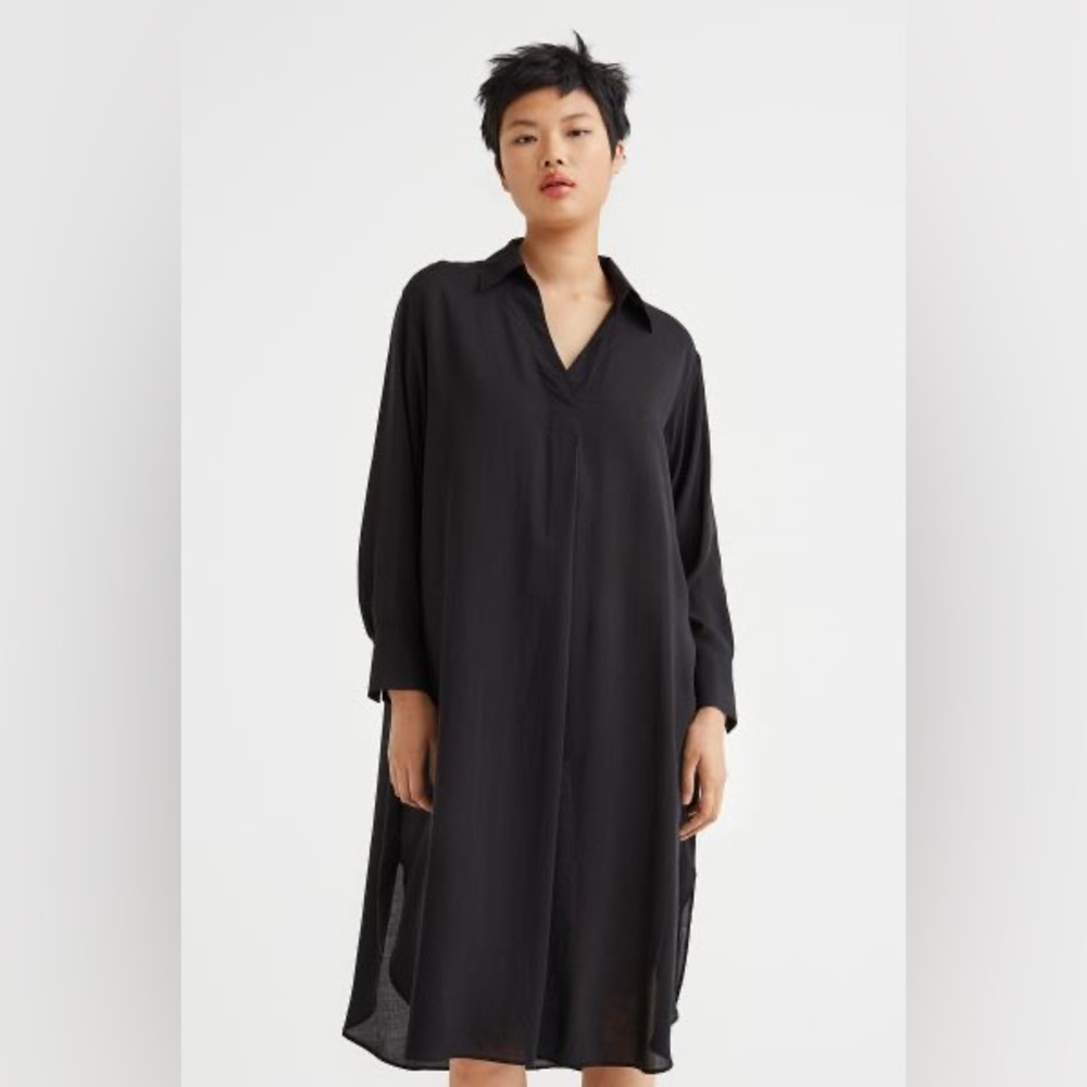Lyocell-blend Black Shirt Dress